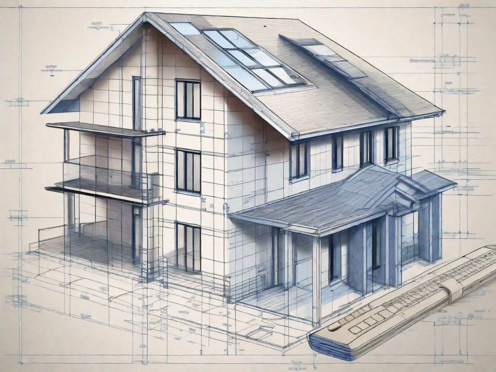 A detailed blueprint of a house with a calculator and ruler