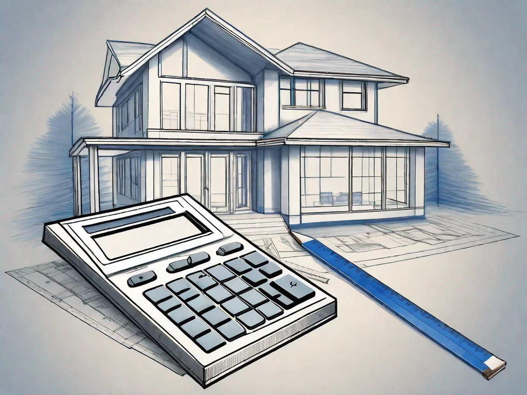 A blueprint of a dream house with a calculator and a ruler laying on top of it