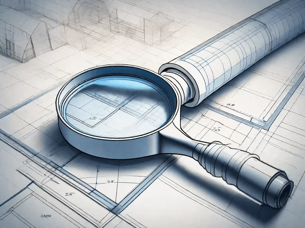 A blueprint with a magnifying glass over it