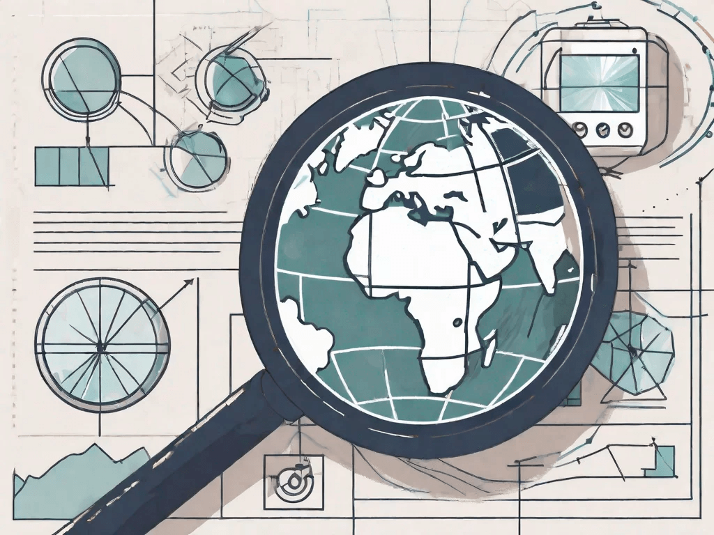 A magnifying glass hovering over a digital globe