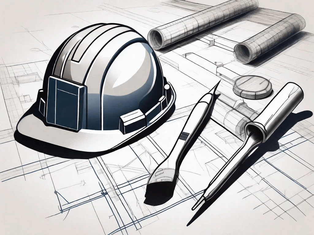 A construction site with blueprints