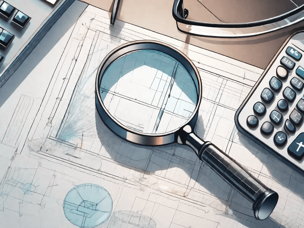 A magnifying glass hovering over a detailed blueprint