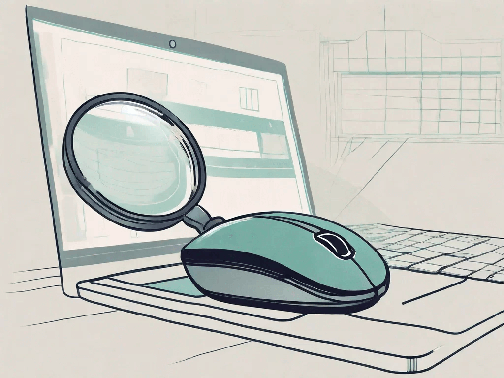 A magnifying glass hovering over a computer mouse