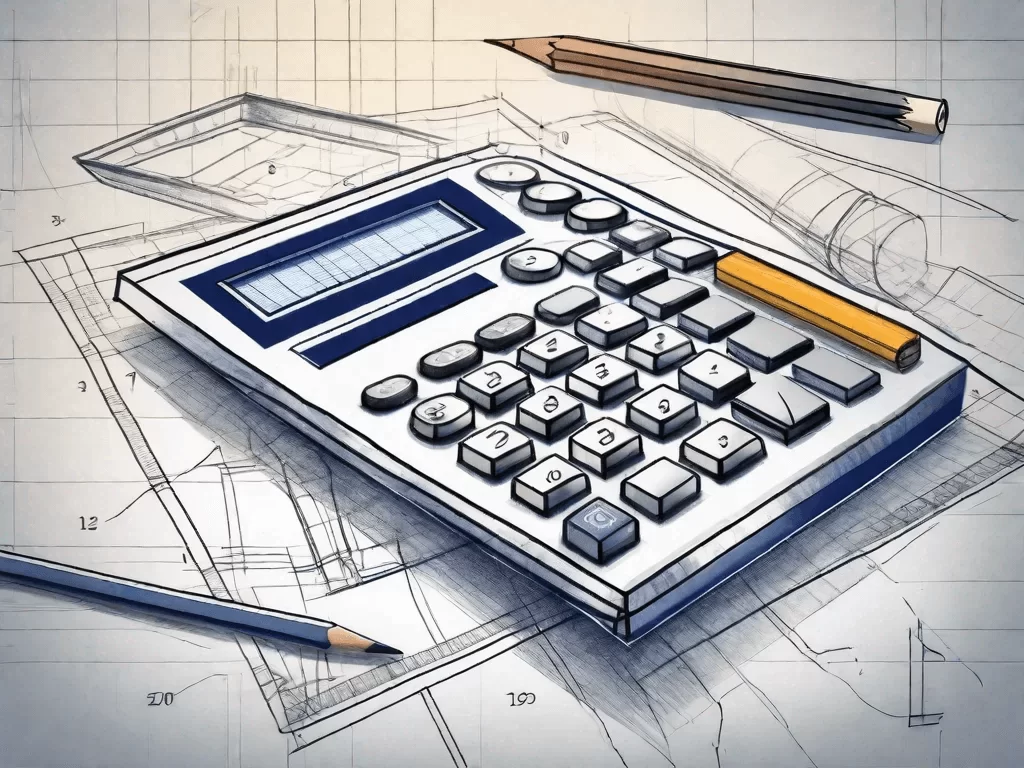 A blueprint of a construction project with a calculator and a pencil on top