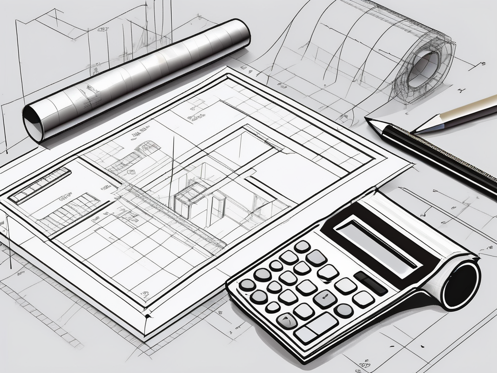 A construction blueprint with a calculator and a checklist