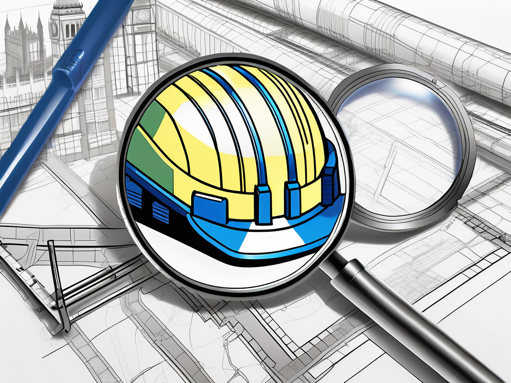A detailed blueprint of a construction project with a magnifying glass highlighting the accurate cost estimation section
