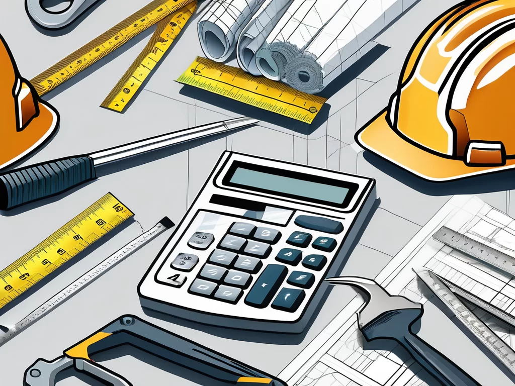 Various construction tools like a blueprint