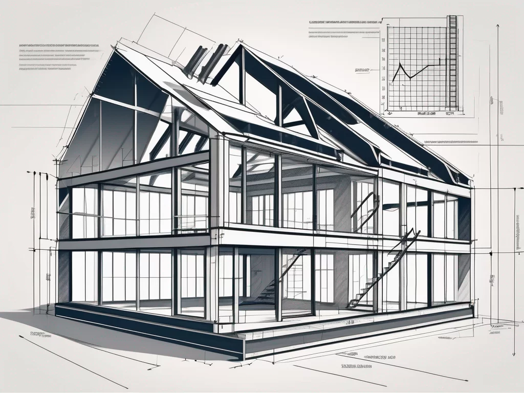 A self-build house under construction with a calculator superimposed on it