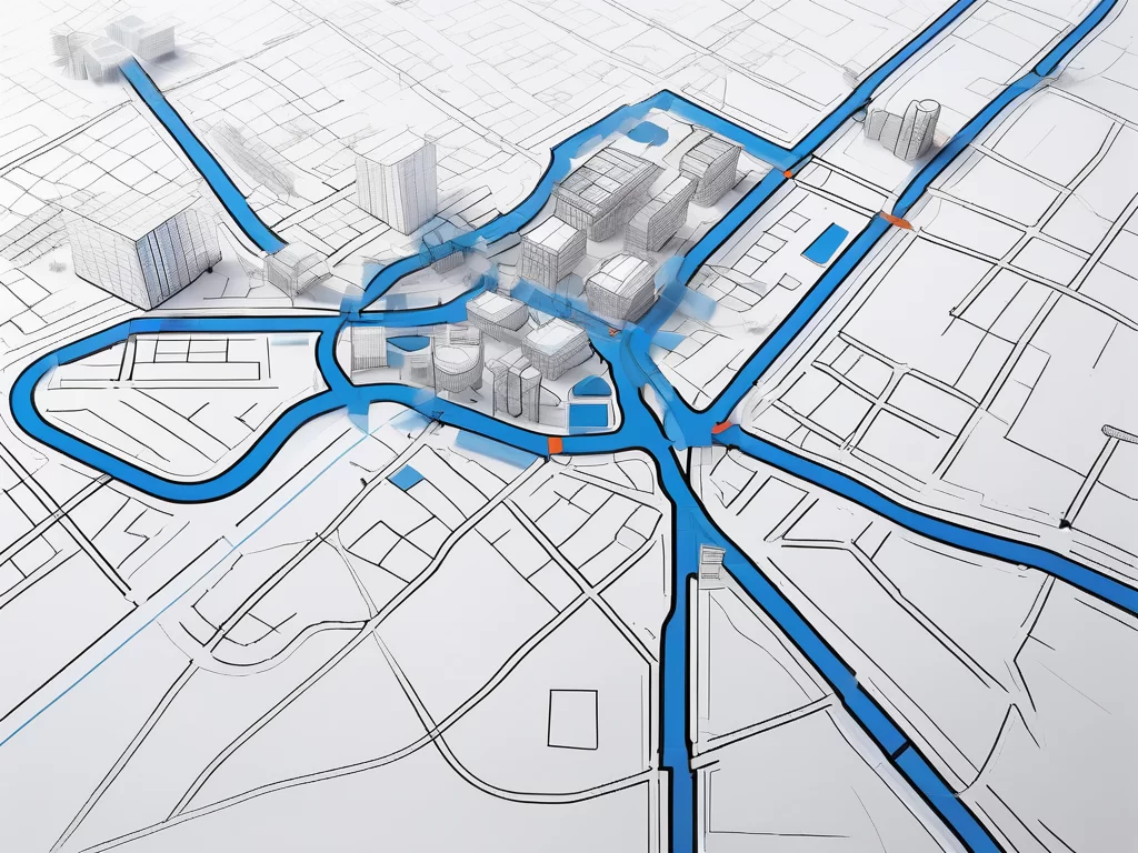 The uk map stylized as a construction blueprint