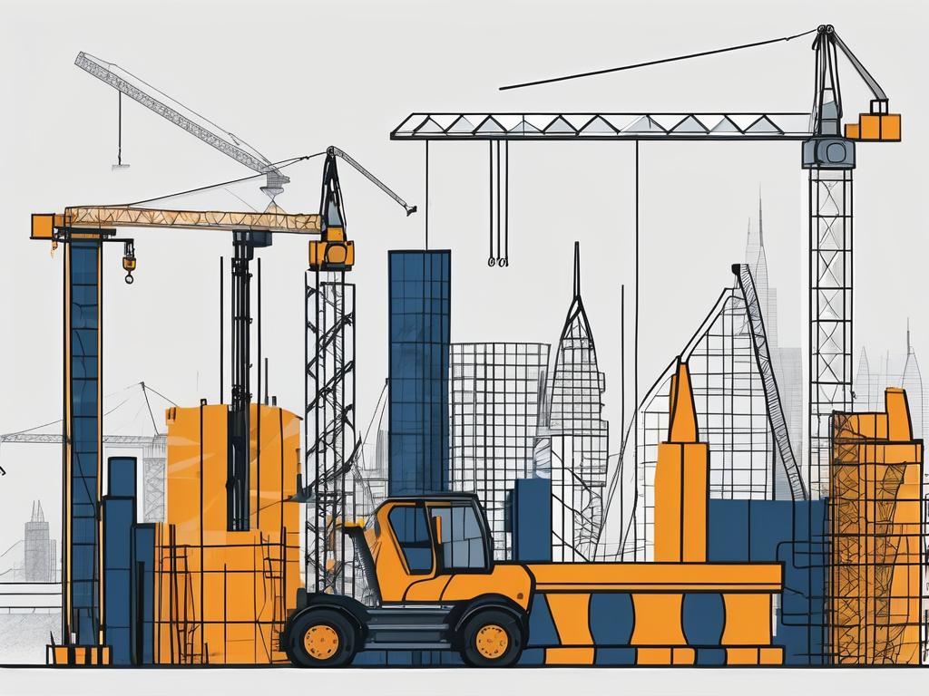 A symbolic backbone structure made up of construction tools and materials