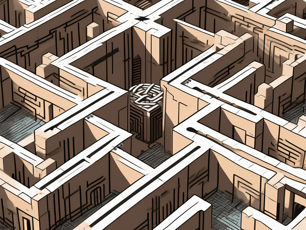 A complex maze made of various construction elements such as bricks